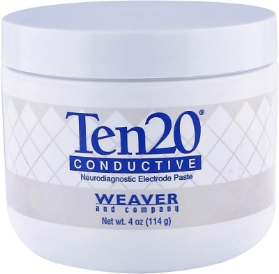 Pasta condutiva neurodiagnóstica Ten20 em frasco branco com rótulo cinza e azul