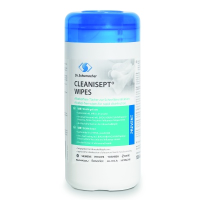 Lenços desinfetantes Cleanisept Wipes branco com tampa azul