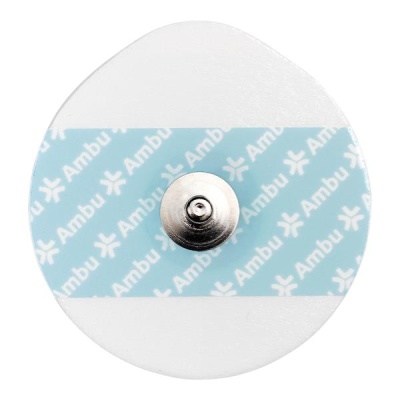 Sensor redondo branco com faixa azul clara e texto Ambu