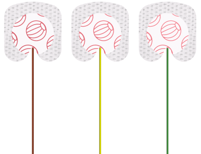 Três picks de guitarra com suportes coloridos e palhetas brancas com padrão de bolas de voleibol