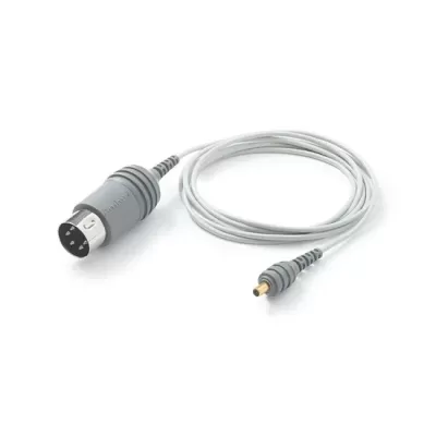 Cabo de áudio com conector DIN de 5 pinos e conector DC cilíndrico cinzento