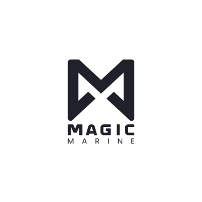 Logótipo preto e branco da marca MAGIC MARINE