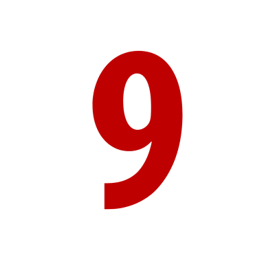 Número 9 vermelho em fundo branco