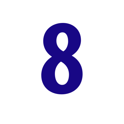 Número 8 em azul escuro sobre fundo branco