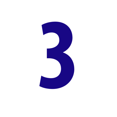 Número 3 azul escuro em fundo branco