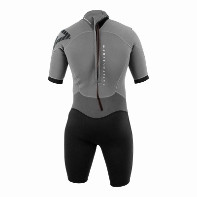 Fato de banho curto para surf em neoprene cinzento e preto com fecho vermelho