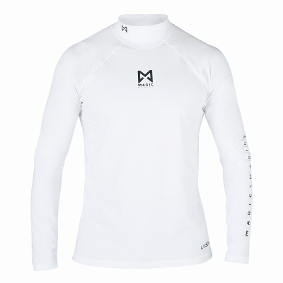 Camisola térmica branca de manga comprida com logótipo MAGIC preto e gola alta