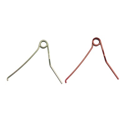 Duas molas de metal coloridas, uma prateada e outra vermelha, fundo branco