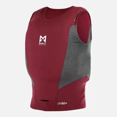 Colete desportivo vermelho e cinzento com logo Magic e UV50+
