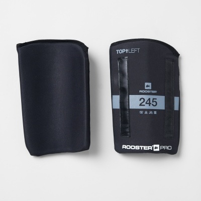 Protetores para canetas de braço pretos com texto e símbolos