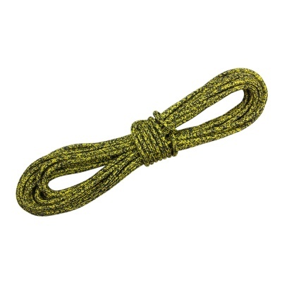 Corda trançada preta e amarela enrolada com nó.