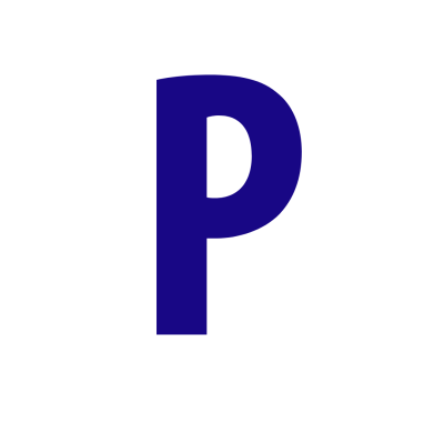 Letra P azul escuro em fundo branco