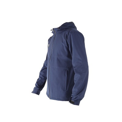 Casaco azul escuro com capuz e fecho de correr