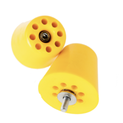 Rolamentos amarelos cilíndricos com parafuso e furos circulares