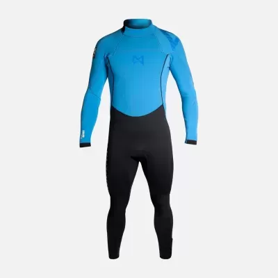 Fato de surf de neopreno azul e preto com mangas compridas e gola alta