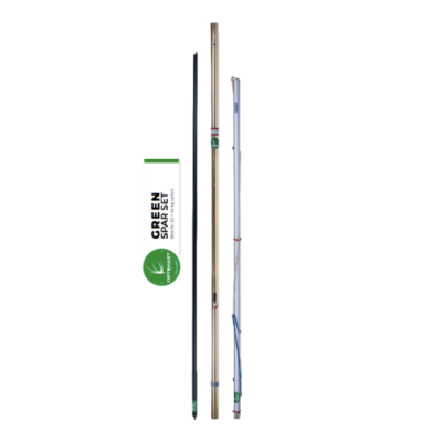 Conjunto de três segmentos de vara de pesca com etiqueta verde 'GREEN SPARE SET'