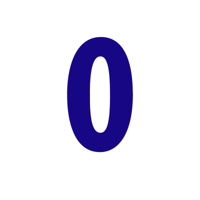 Número 0 azul escuro em fundo branco