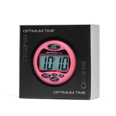 Relógio digital de mesa Optimum Time OS319 cor-de-rosa em caixa preta e branca