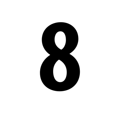 Número oito preto em fundo branco