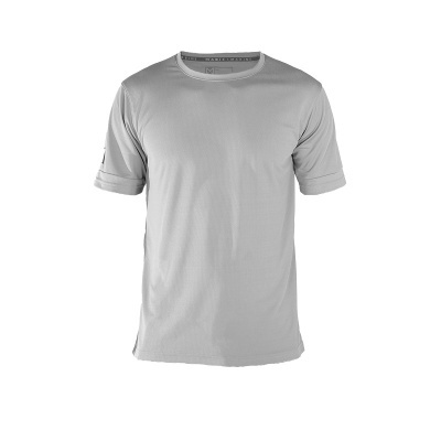 Camiseta cinzenta de manga curta com gola redonda