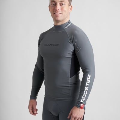 Roupa desportiva de compressão cinza escuro com logotipo ROOSTER