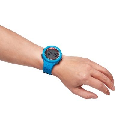 Relógio digital de pulso azul com mostrador redondo