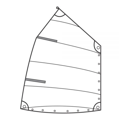 Desenho de vela triangular branca com reforços e ilhós