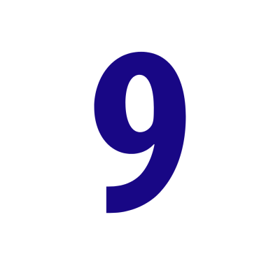 Número 9 azul escuro sobre fundo branco