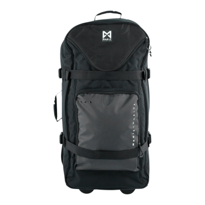 Mala de viagem preta com bolso cinza e texto 'MAGIC BREAK FAST'