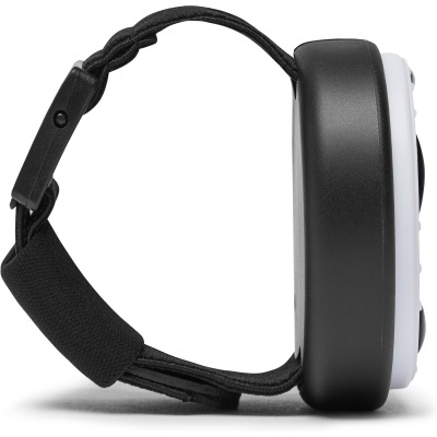 Auscultadores preto e branco com banda ajustável e almofadas almofadadas