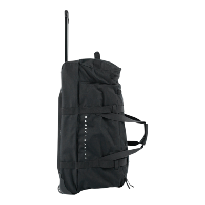 Mala de viagem preta com rodas e alça telescópica com texto MADE IN JAPAN