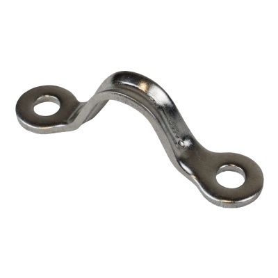 Peça metálica curvada com dois furos circulares