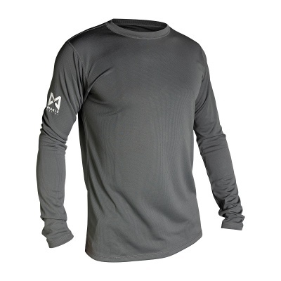 Camisola desportiva de manga comprida cinzenta com detalhe branco no braço esquerdo