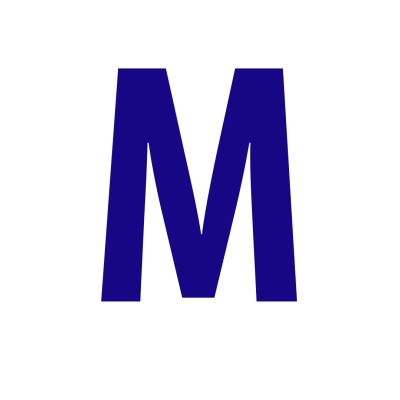Letra M azul escuro em fundo branco