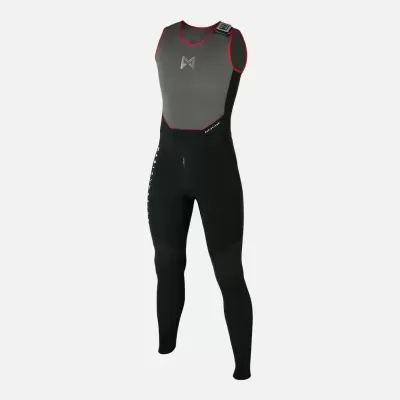 Fato de neoprene para desportos aquáticos preto e cinza com detalhes vermelhos
