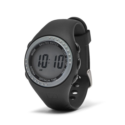 Relógio digital preto com visor redondo e pulseira de silicone