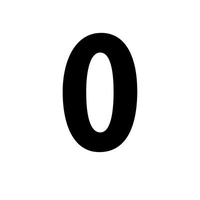 Número 0 preto sobre fundo branco