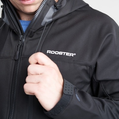 Casaco preto ROOSTER® com capuz, fecho de correr e logo branco no peito