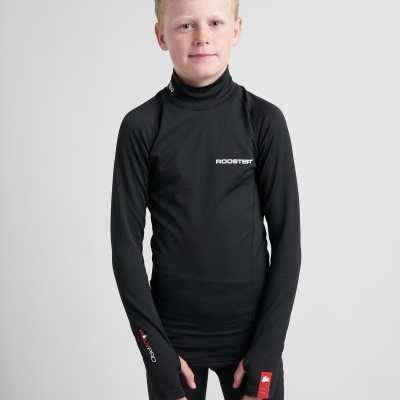 Camisola técnica preta de manga comprida para criança com texto ROOSTER