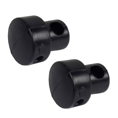 Botões ou tampas de plástico preto redondos com orifício de fixação