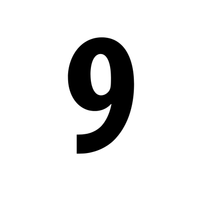Número 9 preto em fundo branco