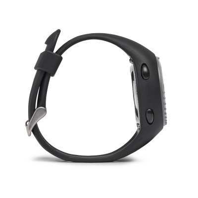 Relógio digital com bracelete preto e dois botões laterais