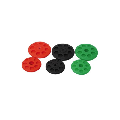 Suportes redondos em silicone vermelho, preto e verde com orifícios