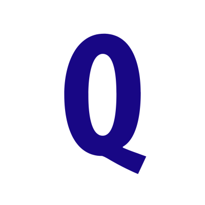 Letra Q azul escura em fundo branco