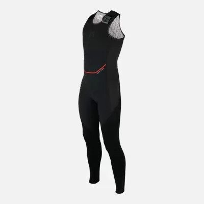 Fato de neoprene preto sem mangas com detalhes vermelhos e cinzentos
