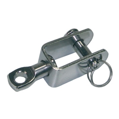 Peça metálica prateada com pino e anel