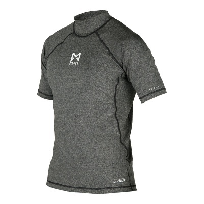 Camiseta desportiva cinzenta de manga curta com gola alta