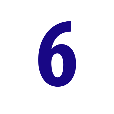 Número 6 azul escuro em fundo branco