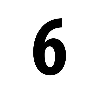 Número 6 preto em fundo branco