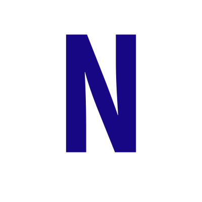 Letra maiúscula N azul escura em fundo branco